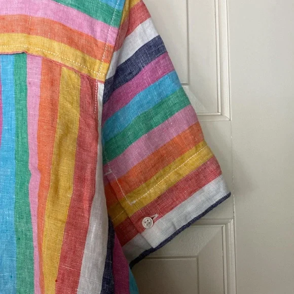 J Crew linen popover shirt in rainbow colors 🌈 - Picture 6 of 6